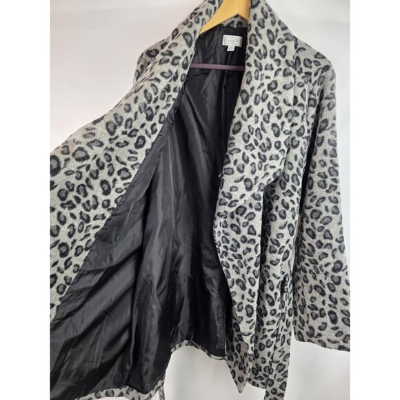 Mud Pie Womens Jacket Size XL Gray Snow Leopard Print Wool Blend Winter Coat - Picture 8 of 16